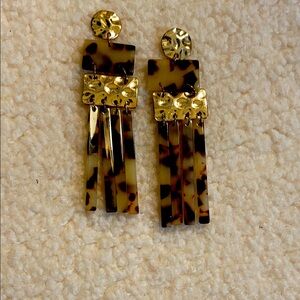 Gold and Brown Tortoise Shell Dangle Earrings